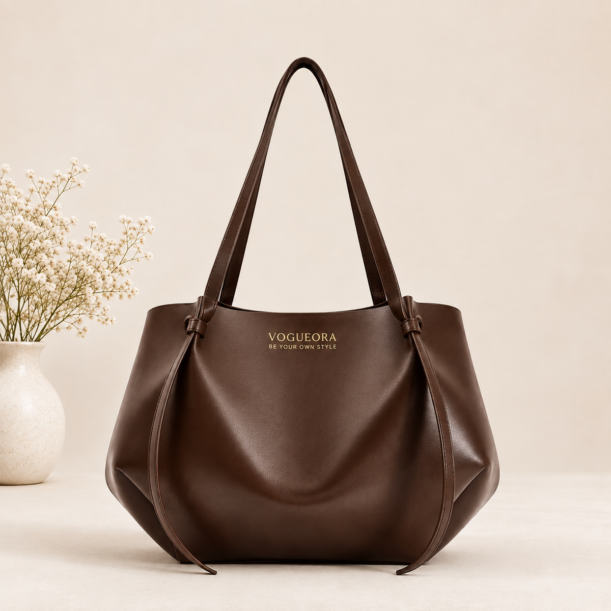 Vogueora Elegant Women’s Leather Shoulder Tote Bag Brown
