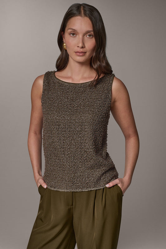 SLEEVELESS PEARL METALLIC BLOUSE