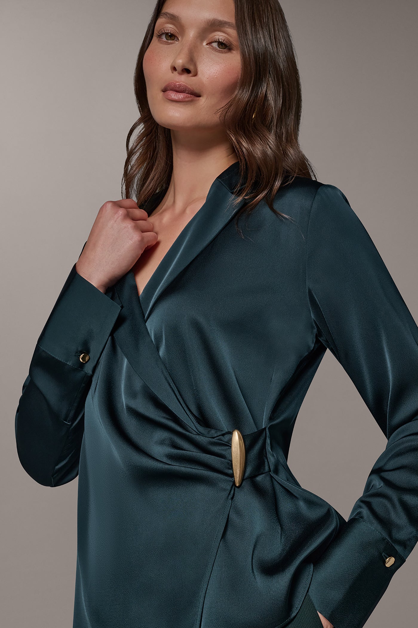 LONG SLEEVE WRAP EFFECT BLOUSE