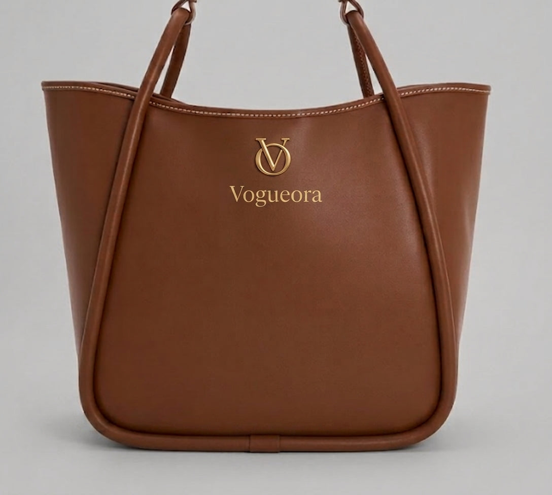 VOGUEORA Cognac Leather Tote Bag for Women
