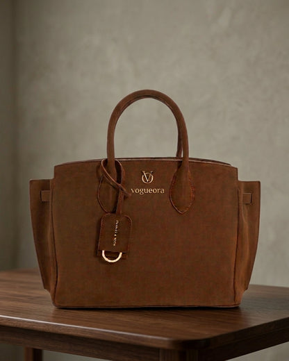 VOGUEORA Brown Suede Leather Satchel