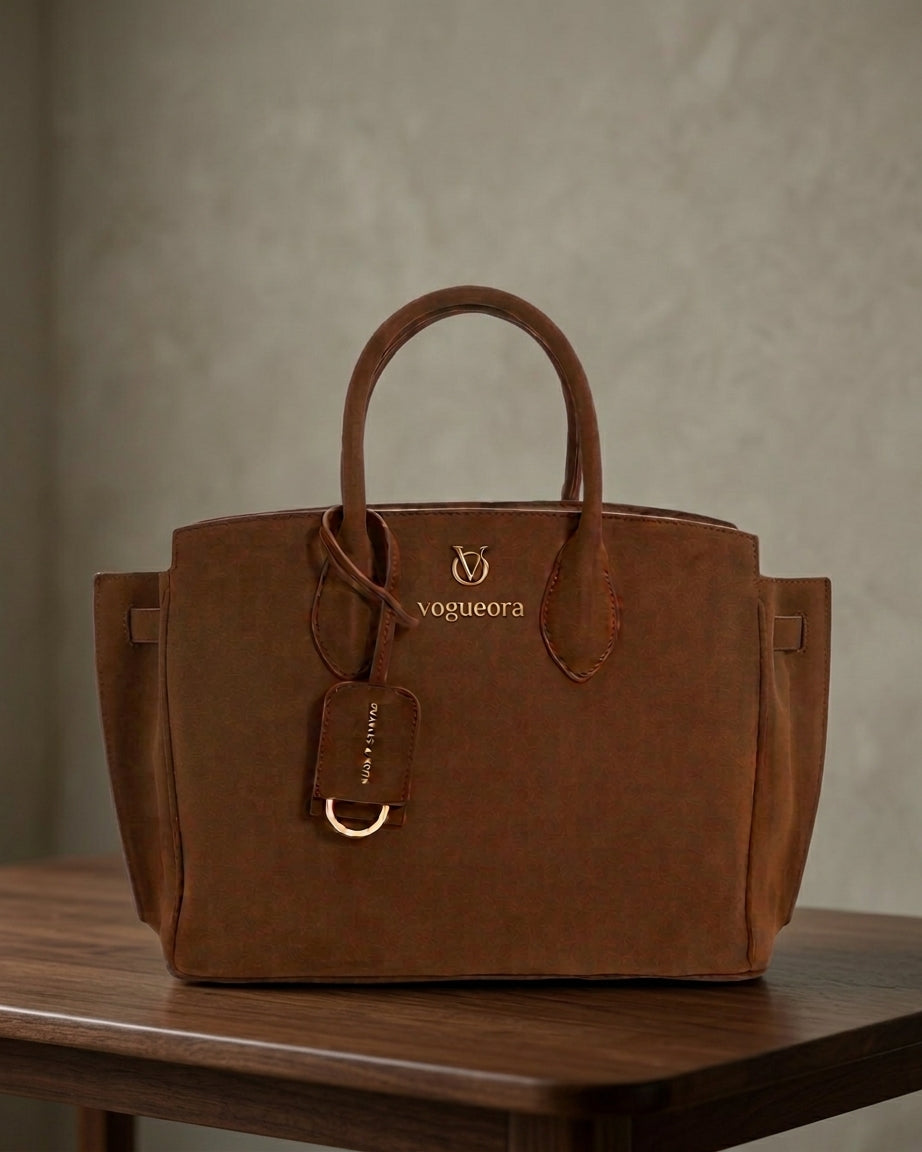VOGUEORA Brown Suede Leather Satchel